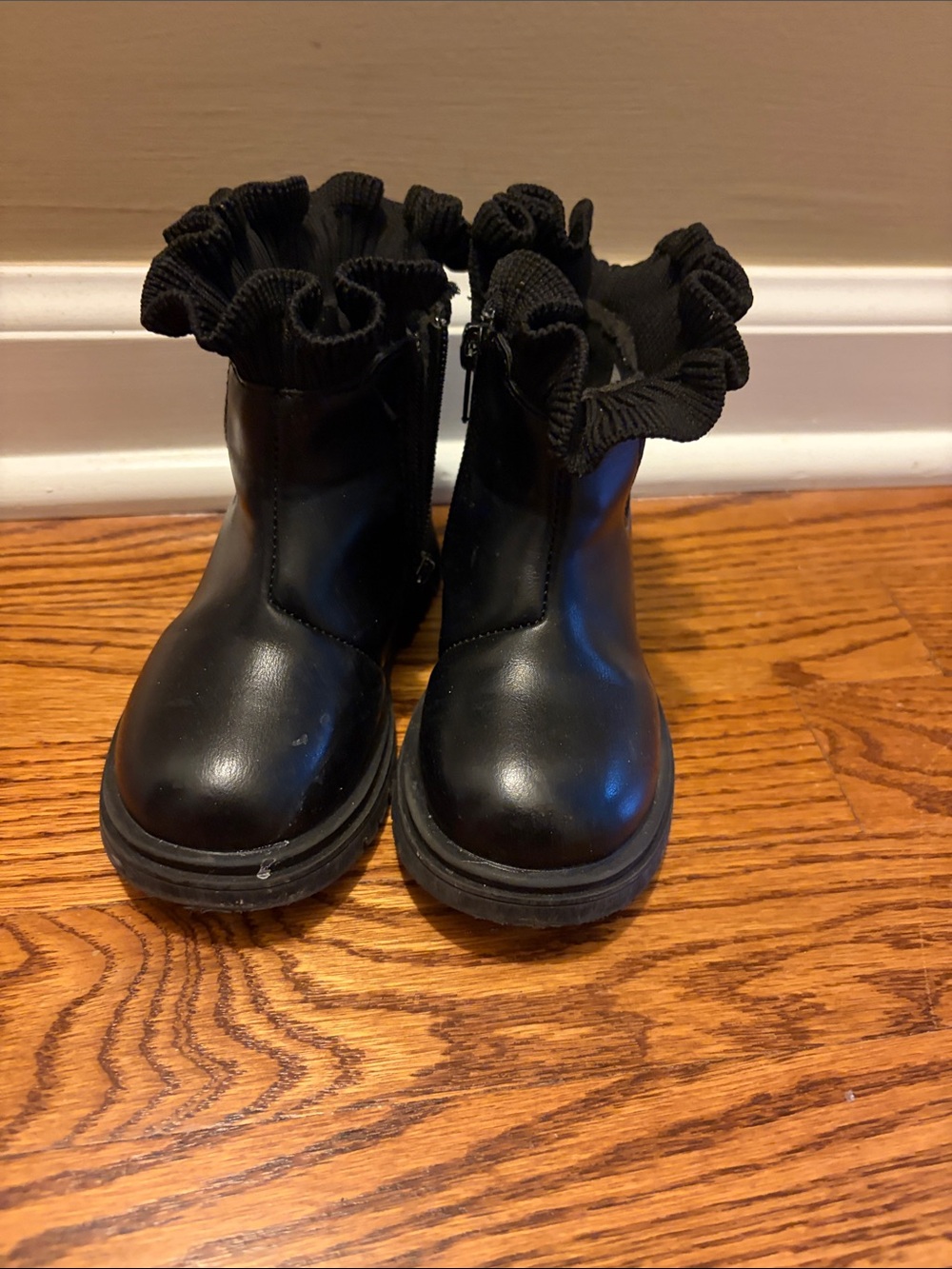 Nicole Miller Black Ruffle Ankle Boots for Kids